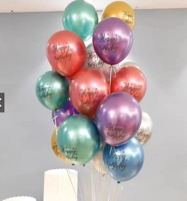 12 Inch Chrome Metallic Balloon Happy Birthday Letter Balloon Latex Round Balloon Birthday Party